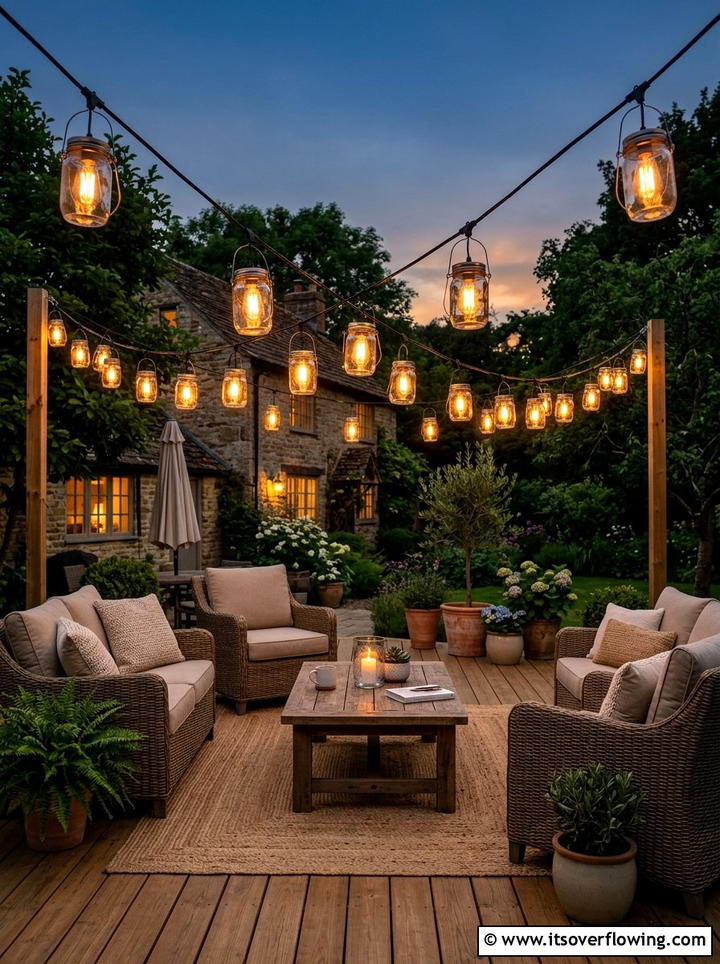 Mason Jar String Light - 25 garden decor ideas with mason jars