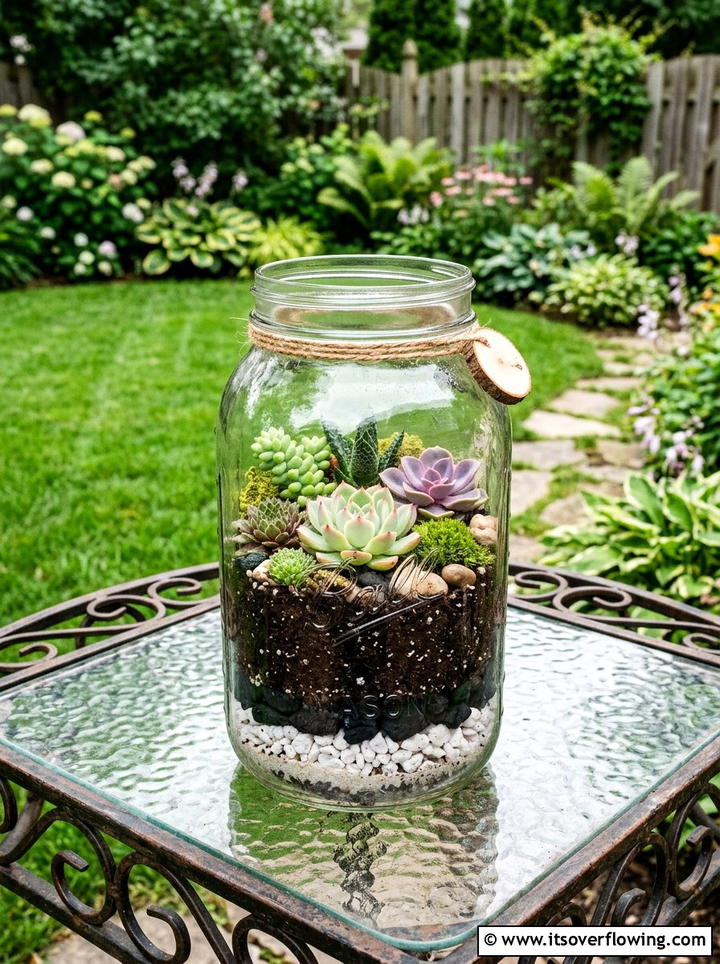 Mason Jar Succulent Terrarium - 25 upcycled garden ideas with mason jars