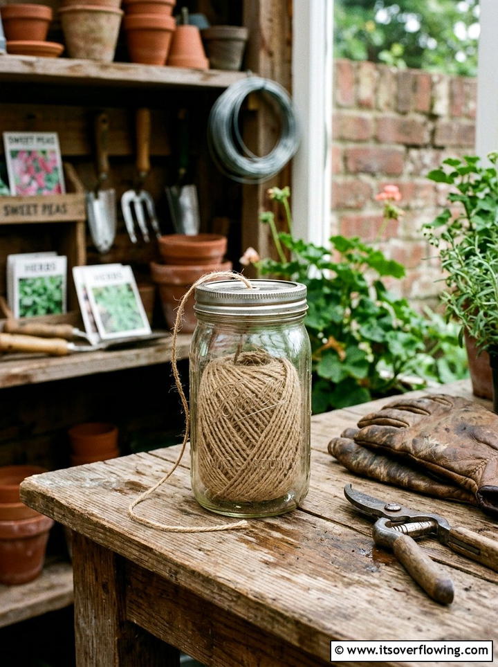 Mason Jar Twine Holder - 25 upcycled garden ideas with mason jars