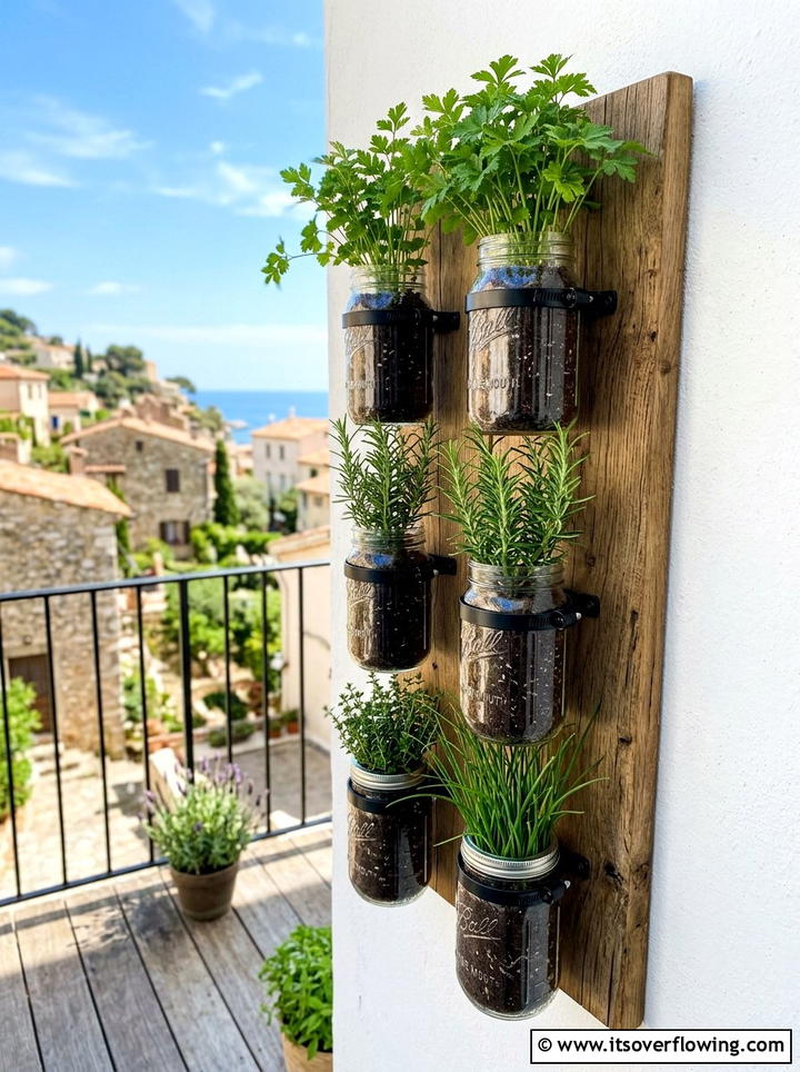 Mason Jar Vertical Herb Garden - 25 reusing old things ideas for small garden