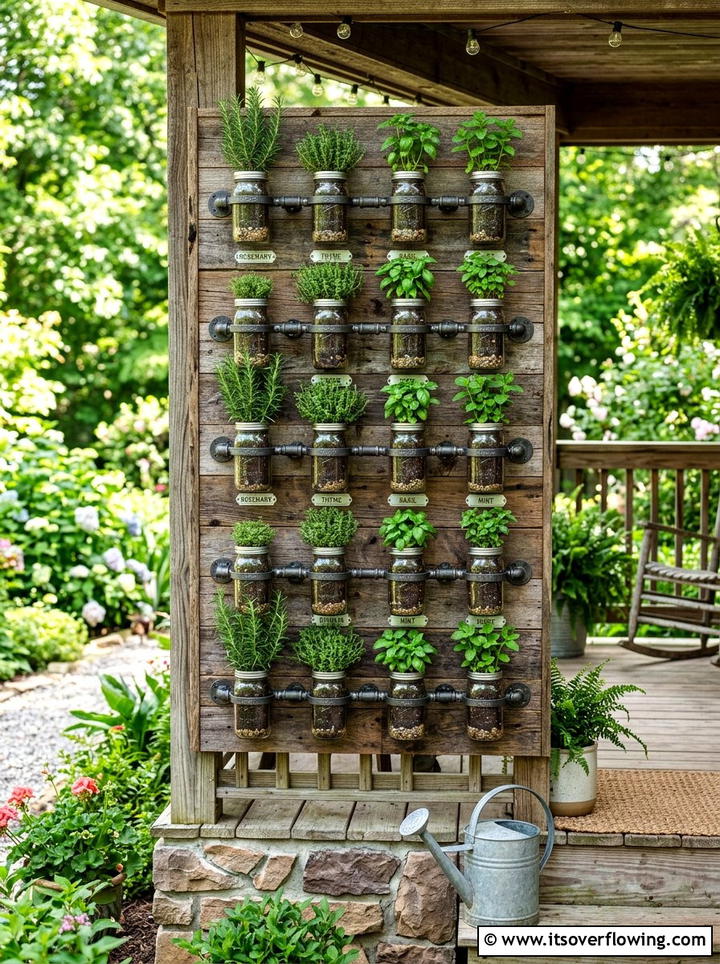 Mason Jar Wall - 25 upcycled garden ideas for porches