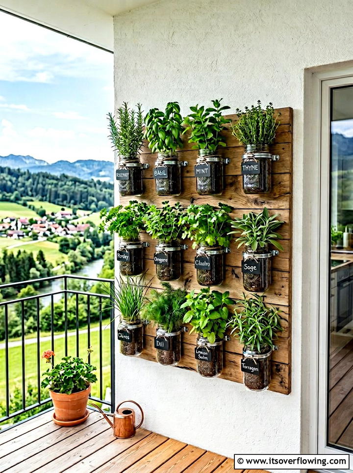 Mason Jar Wall Garden - 25 upcycled garden ideas for urban gardens