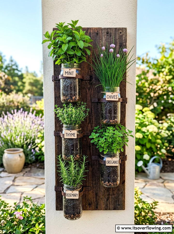 Mason Jar Wall Planter Outdoor - 25 upcycled garden ideas for small gardens