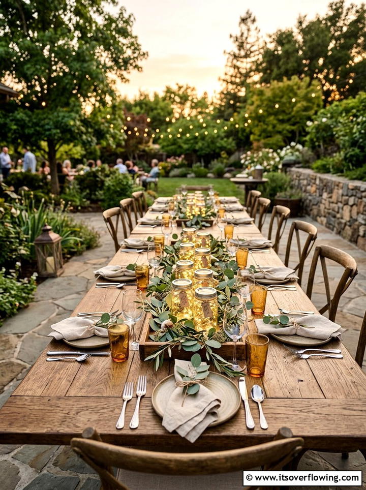 Mason jar fairy light centerpiece - 25 garden ideas with mason jar lanterns