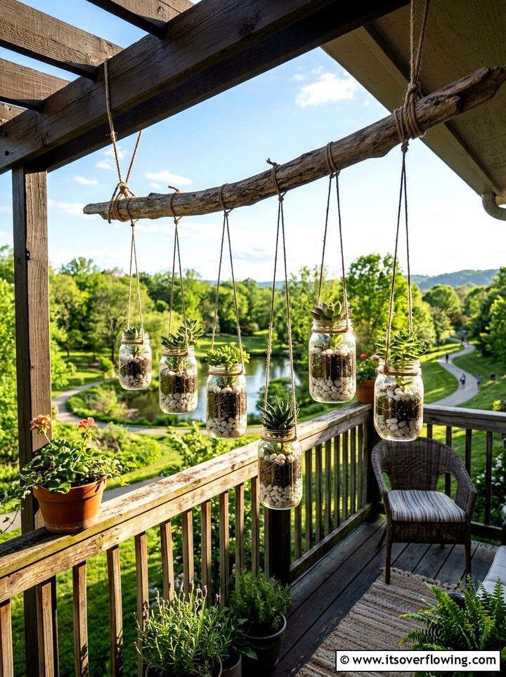 Mason jar hanging planter - 25 upcycled garden ideas with hanging planters