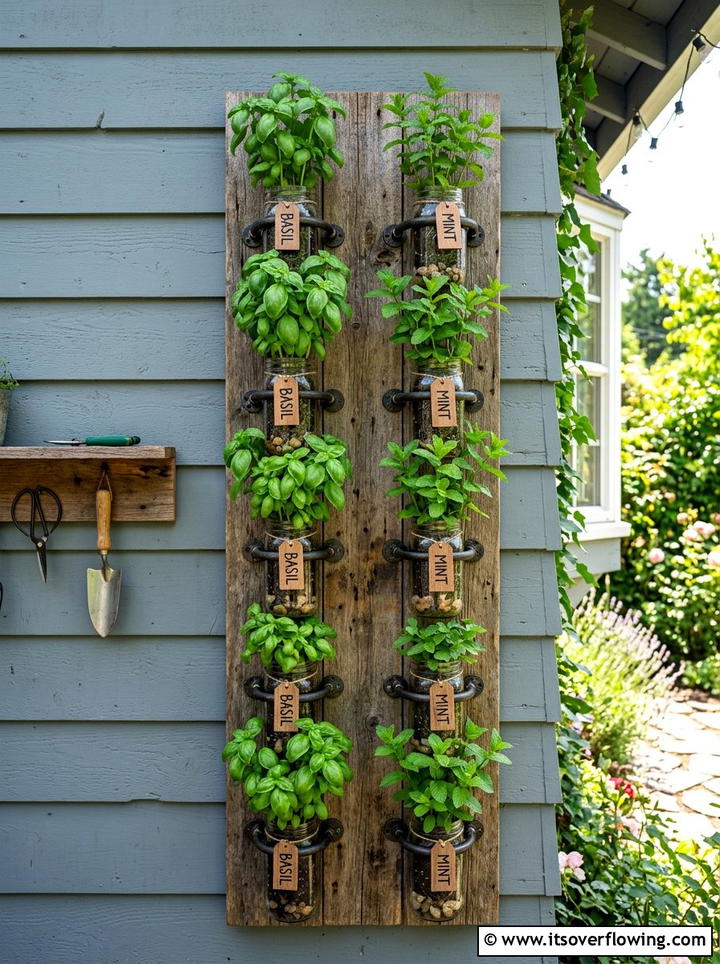 Mason jar herb garden - 25 upcycled garden ideas with farmhouse style