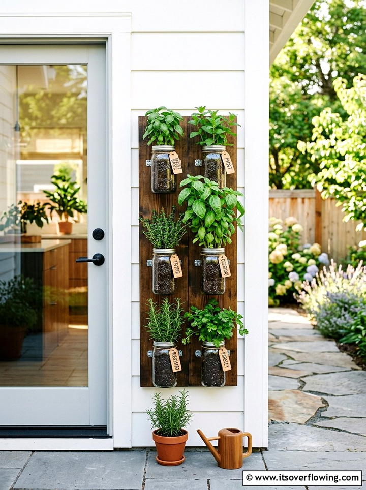 Mason jar herb garden - 25 upcycled garden ideas with vertical gardens