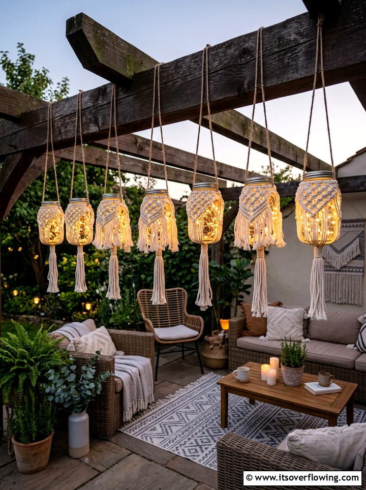 Mason jar light - 25 upcycled garden ideas with boho style