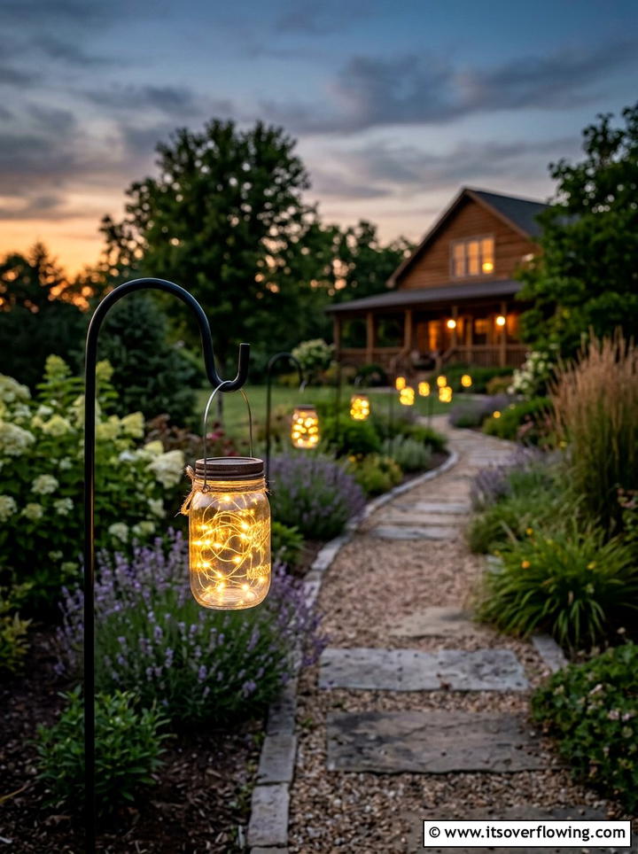 Mason jar light stake - 25 garden ideas with decorative stakes