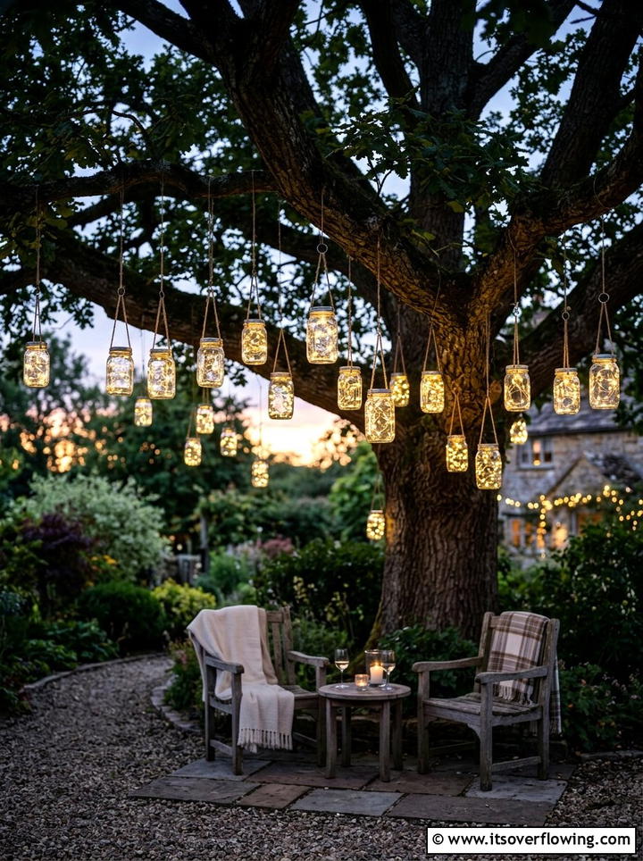 Mason jar lighting - 25 backyard decorating ideas with rustic accents