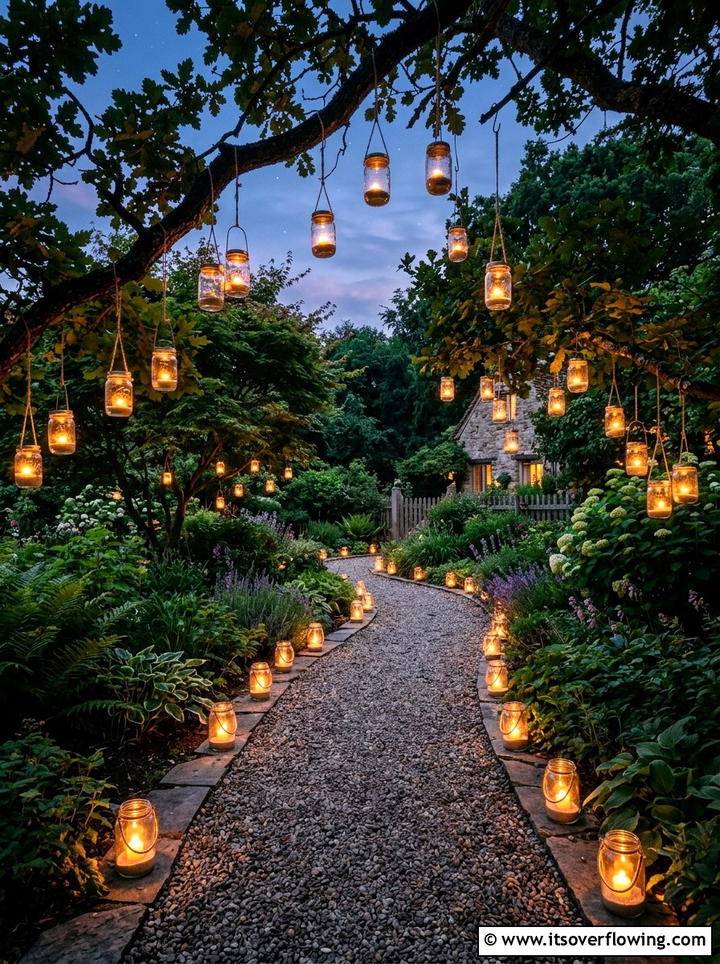 Mason jar lighting - 25 garden decor ideas for outdoor parties