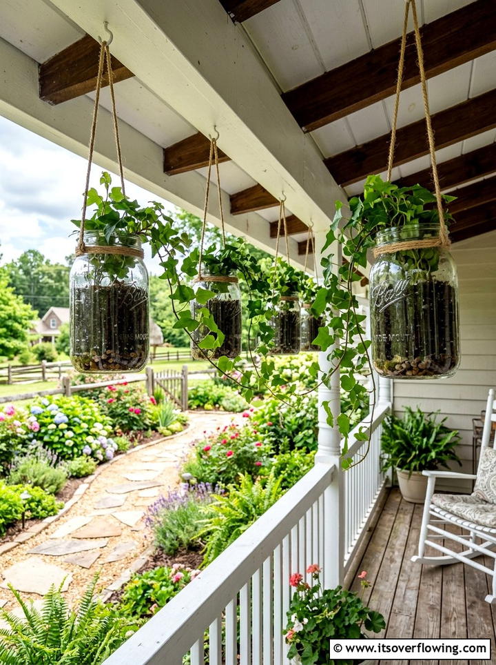 Mason jar planter - 25 recycled garden ideas for porch decor