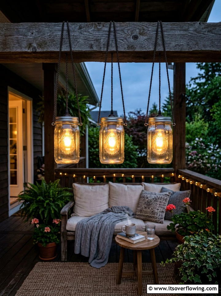 Mason jar porch lighting - 25 front porch ideas with repurposed furniture