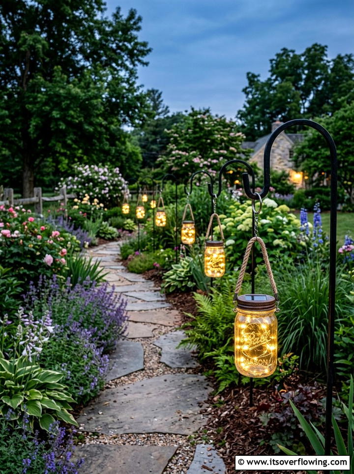 Mason jar solar lanterns - 25 garden decor ideas with rustic accents