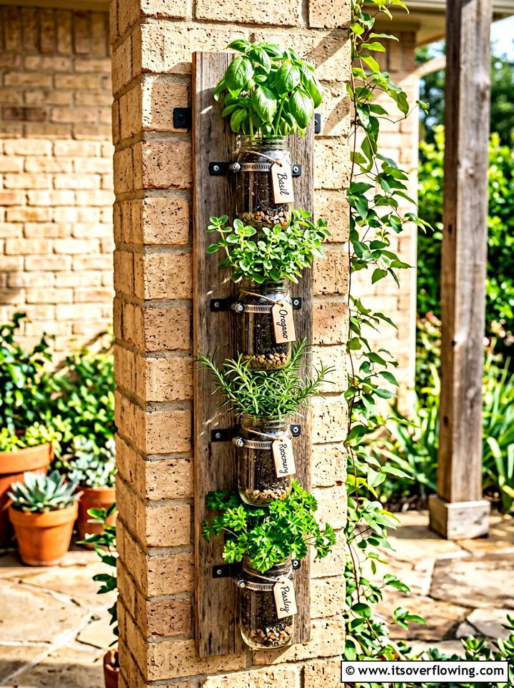 Mason jar wall garden - 25 upcycled garden ideas with kids projects