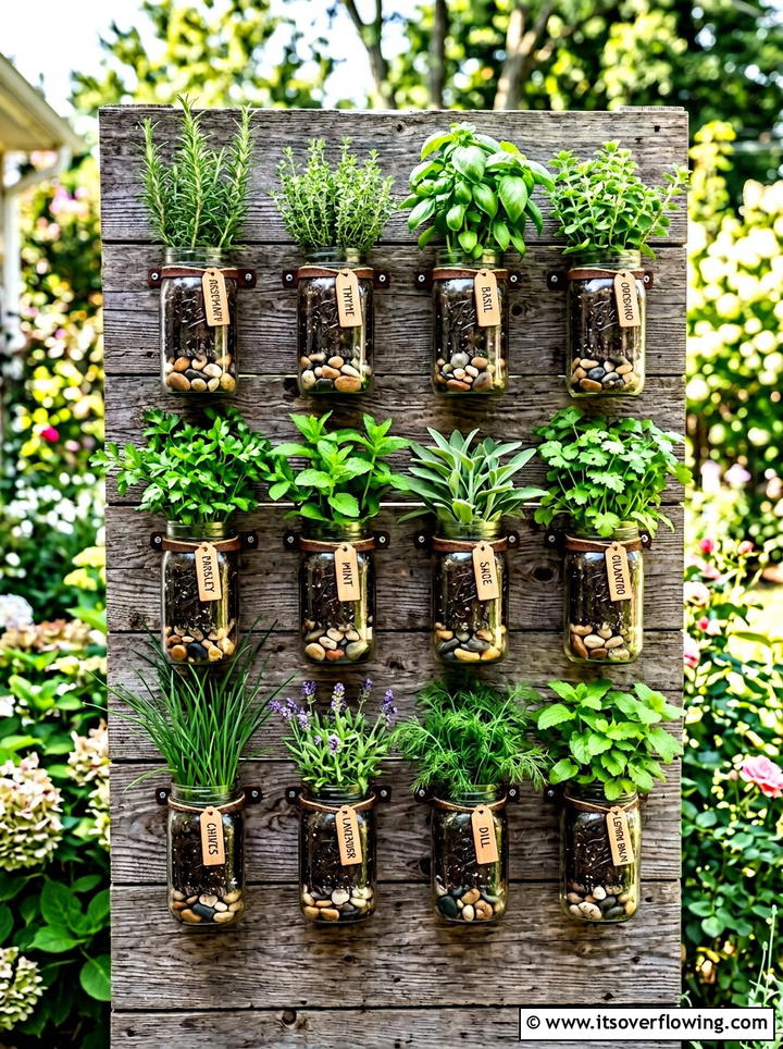 Mason jar wall garden - 25 reusing old things ideas for vertical garden