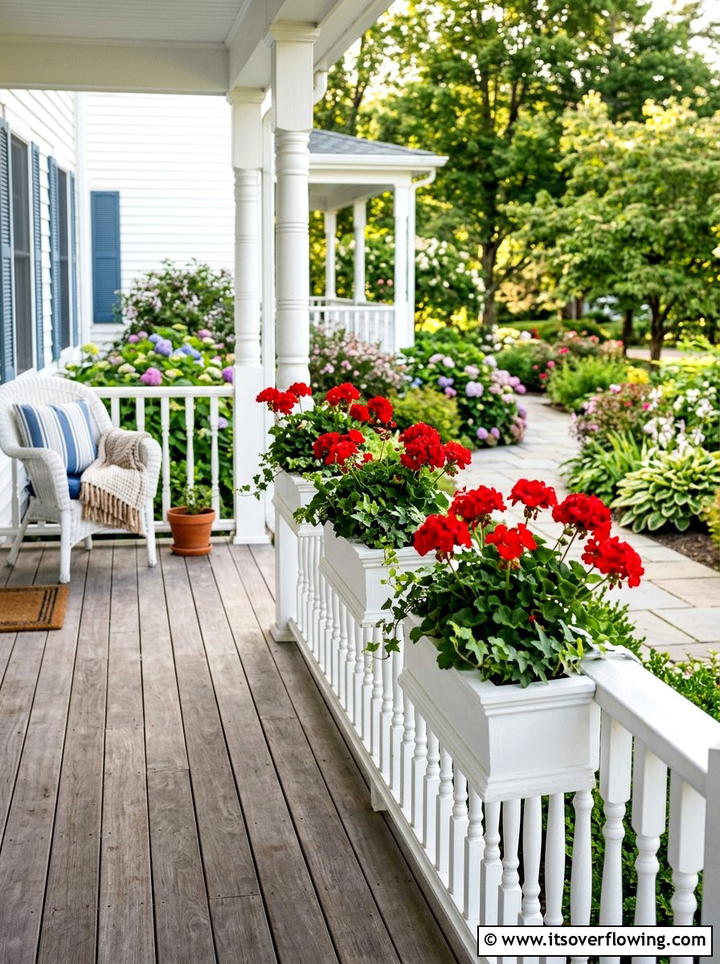 Matching Railing Planters - 25 front porch decor ideas with symmetrical layout