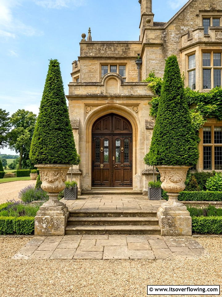 Matching cedar topiaries for grand entrance - 25 front porch decor ideas with topiaries