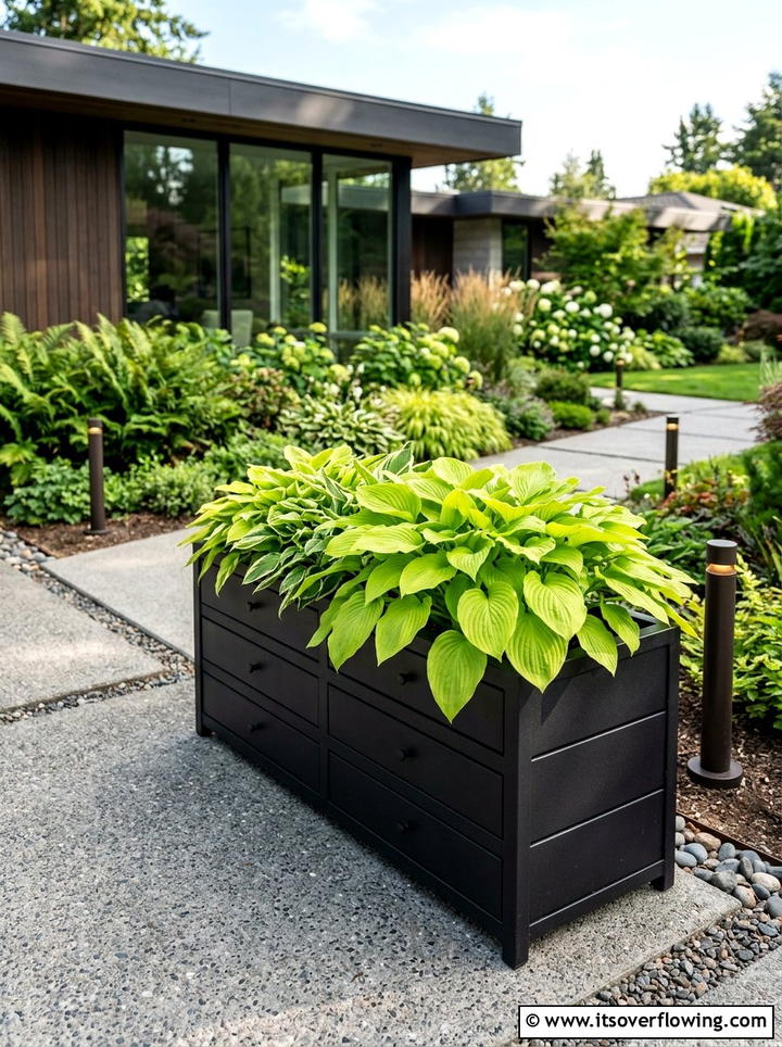Matte Black Drawer Planter - 25 recycled garden ideas with old drawers