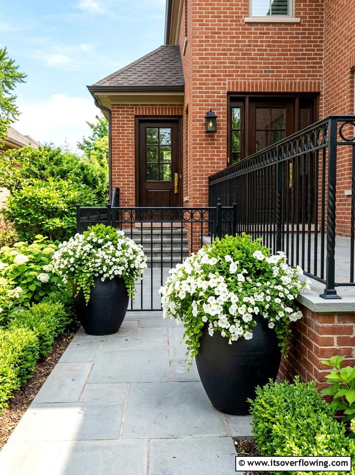 Matte Black Round Urns - 25 front porch decor ideas with pedestal planters