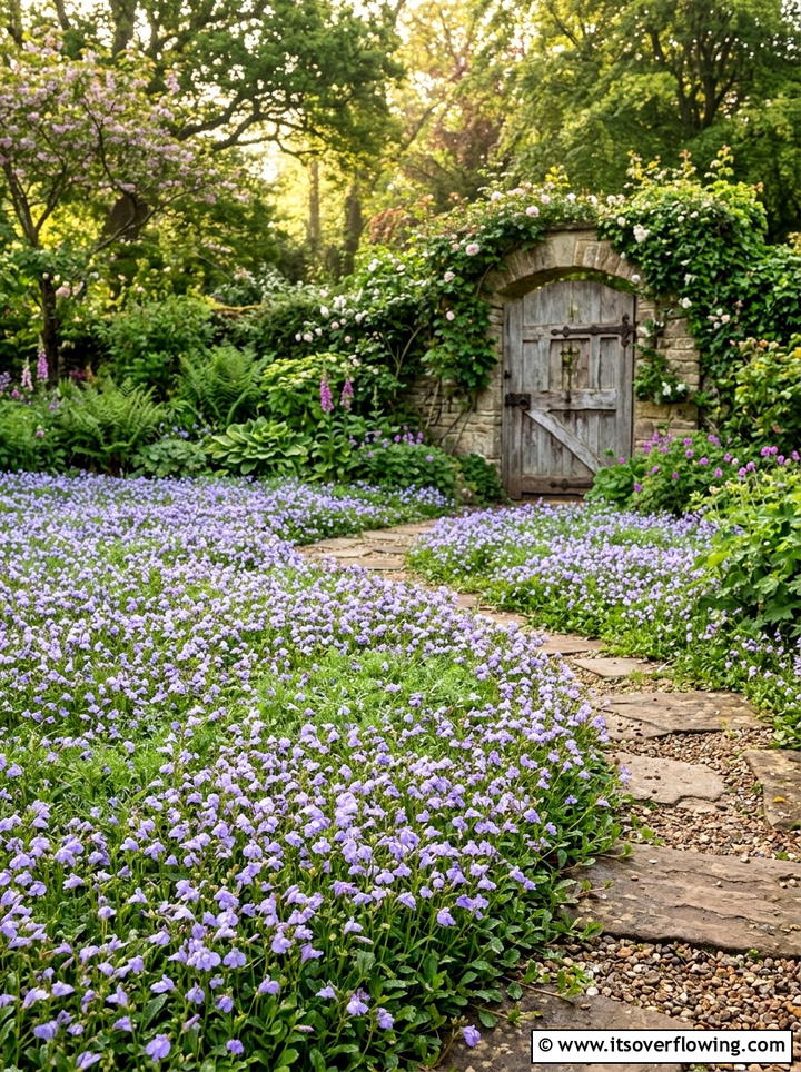 Mazus reptans flowering lawn - 25 creative garden ideas with clover lawn alternatives