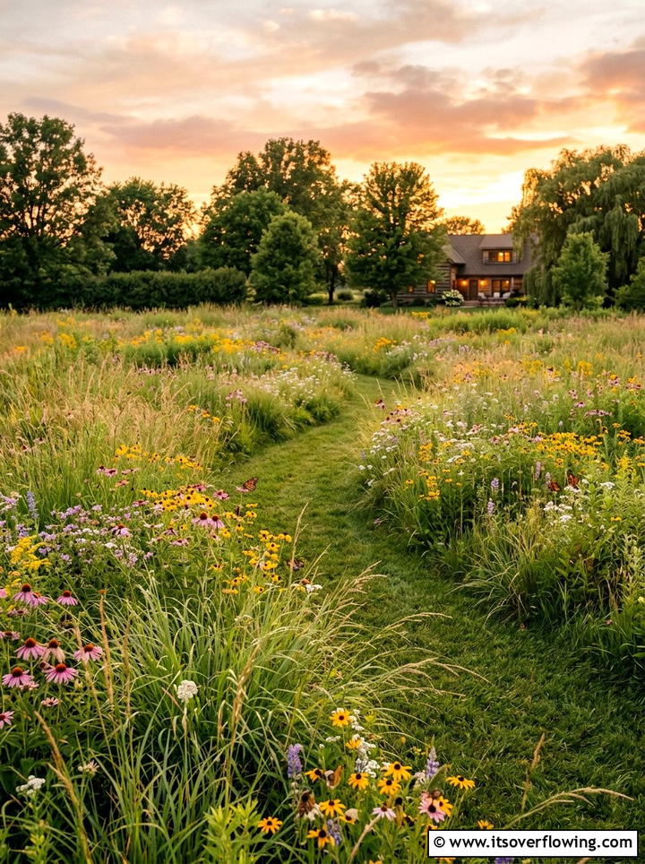 Meadow style backyard - 25 backyard ideas with butterfly garden