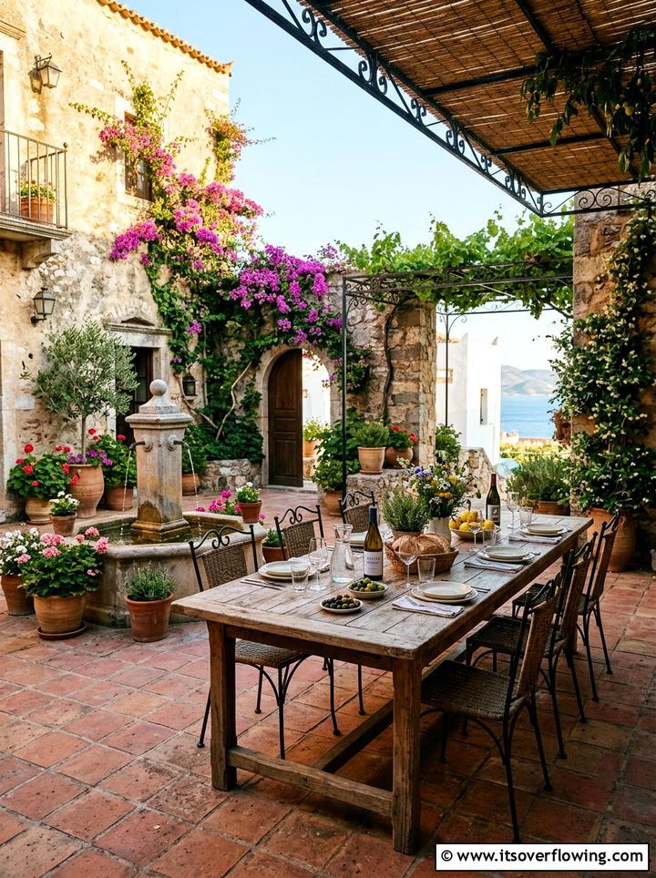 Mediterranean Courtyard Dining Area - 25 backyard ideas with dining area