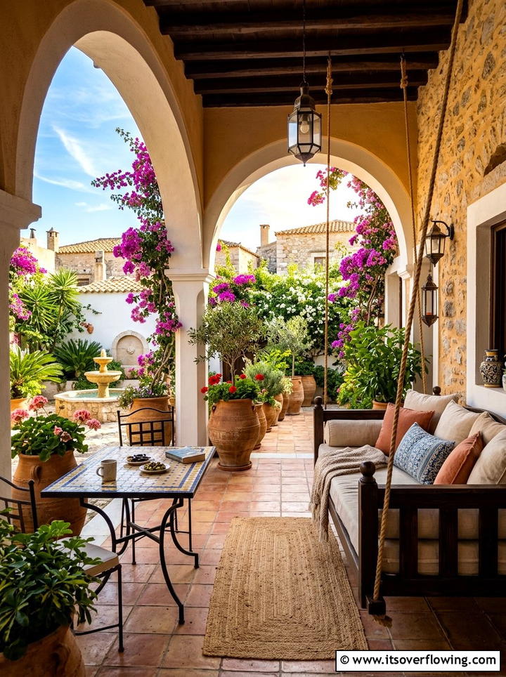 Mediterranean Courtyard Porch - 25 front porch ideas with porch bed swing
