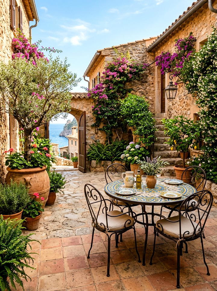 Mediterranean Courtyard Set - 25 backyard decorating ideas with centerpiece tables
