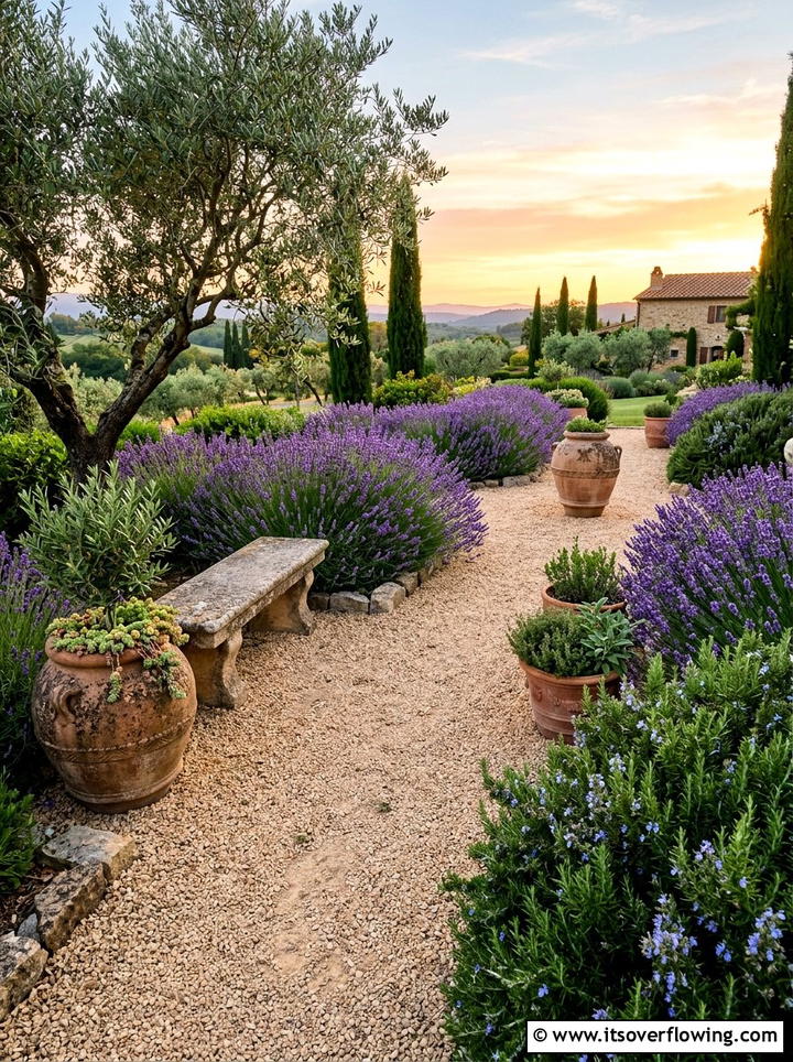 Mediterranean Gravel Garden - 25 garden design ideas with drought tolerant plants