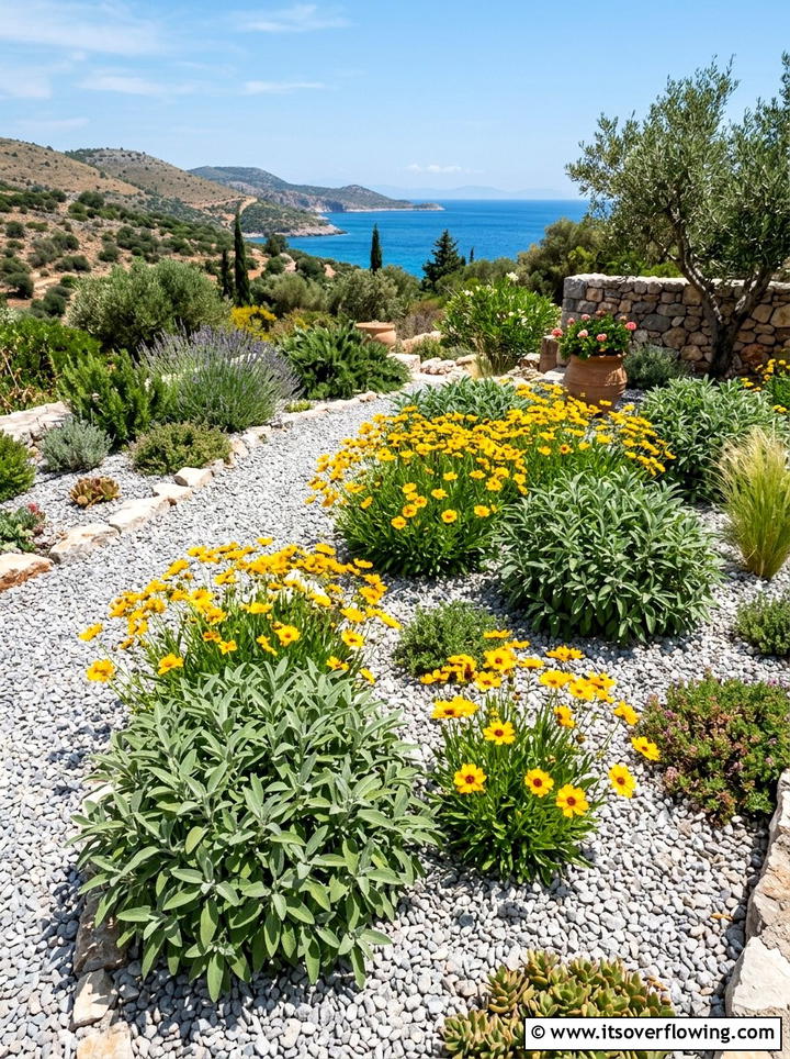 Mediterranean Gravel Herb Garden - 25 garden design ideas with herbs and flowers