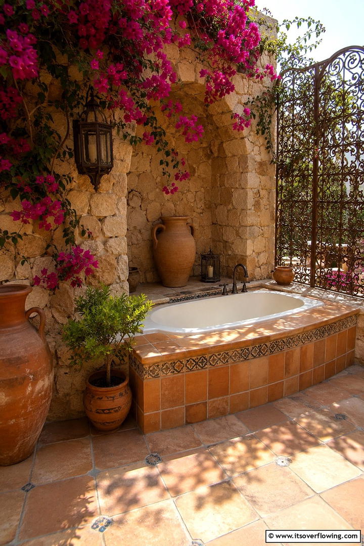 Mediterranean Outdoor Spa - 30 Serene Outdoor Bathtub Ideas for a Backyard Oasis