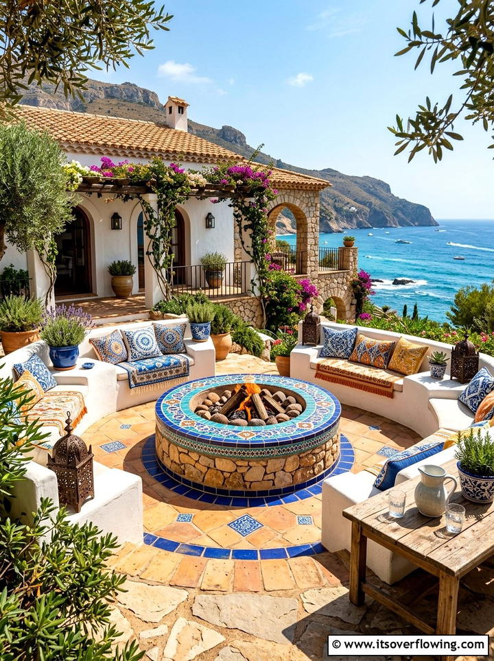 Mediterranean Style Fire Pit Patio - 25 creative garden ideas with fire pit circles