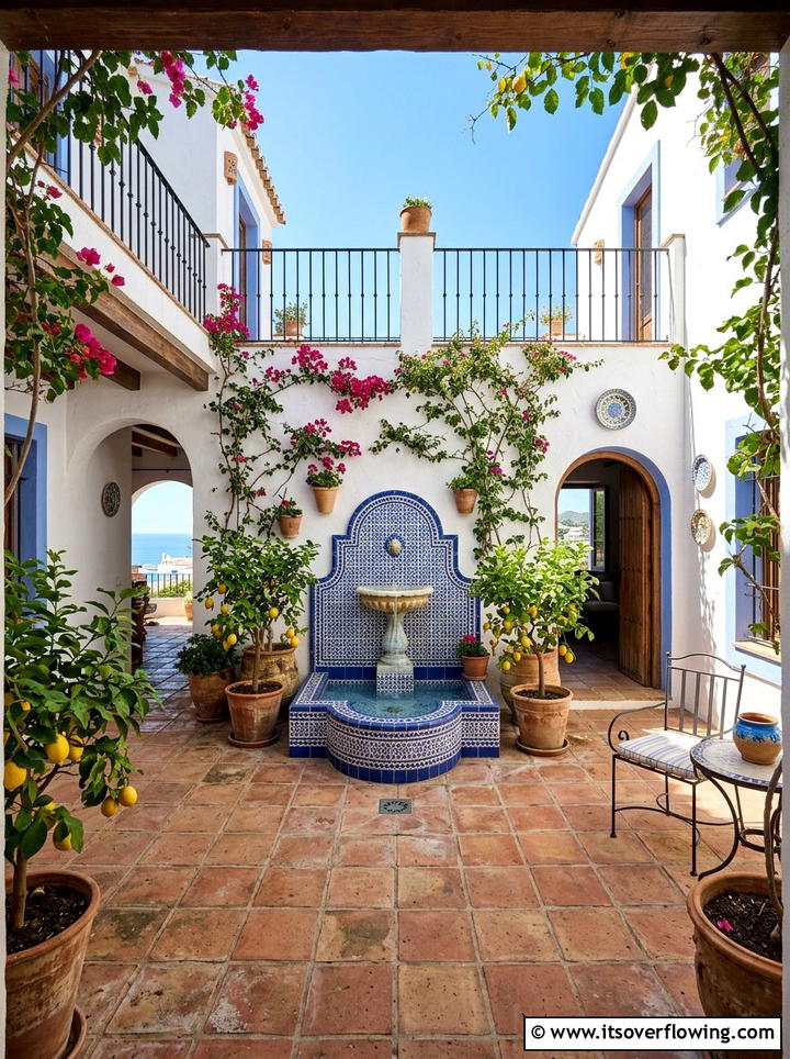 Mediterranean Style Fountain Patio - 25 garden decor ideas with mini fountains