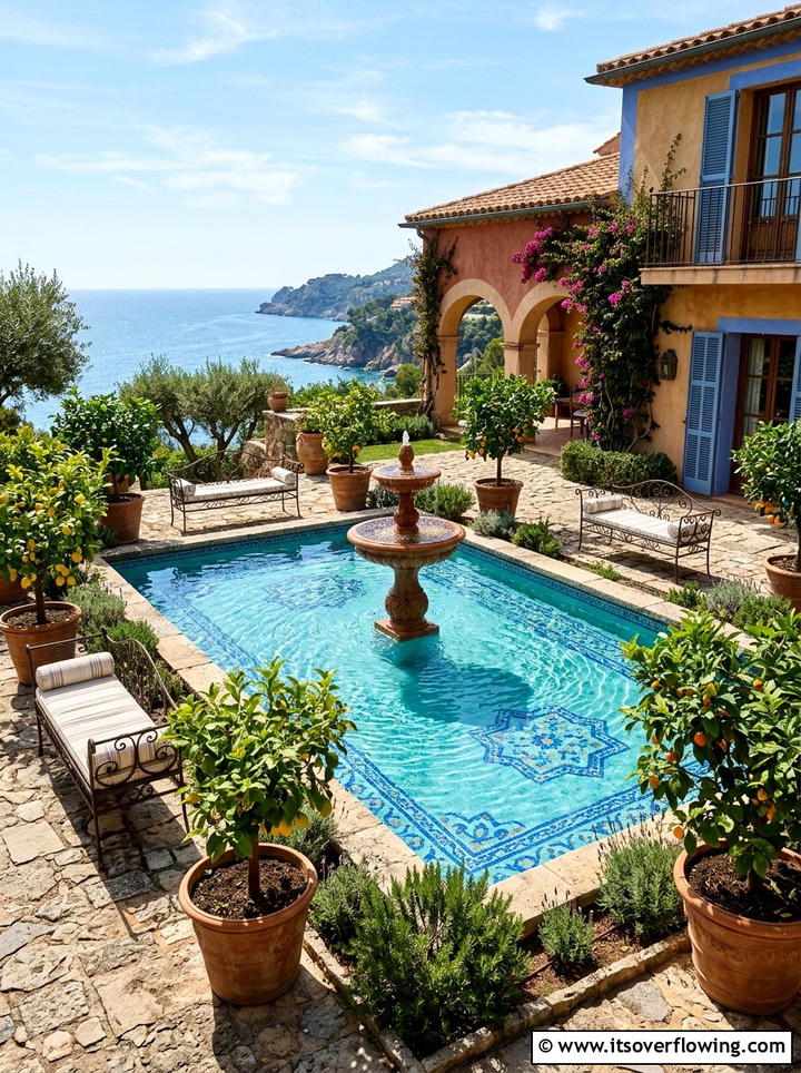 Mediterranean Style Pond - 25 backyard ideas with pond