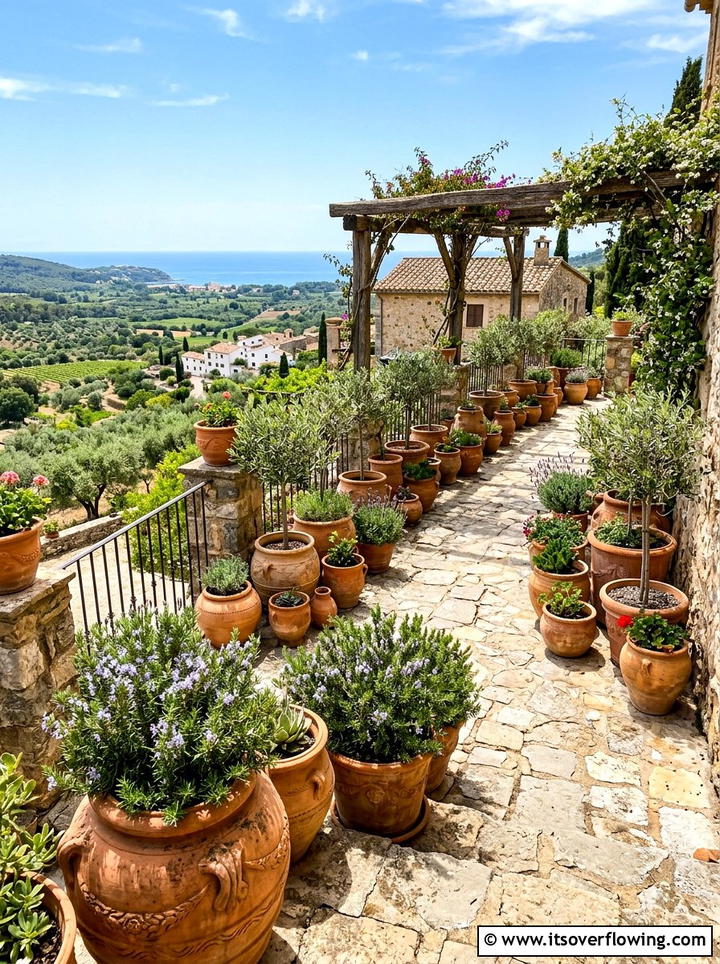 Mediterranean Terra Cotta Patio - 25 backyard ideas with container garden