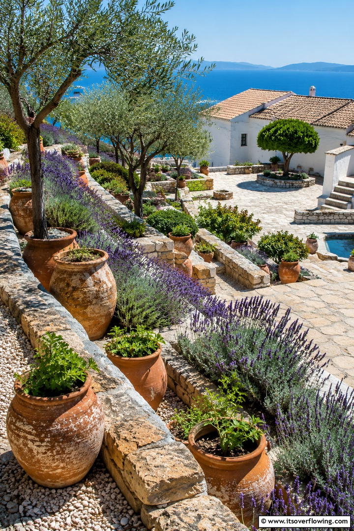 Mediterranean Terraced Garden - 30 Tiered Garden Ideas for Sloped Yards and Visual Interest