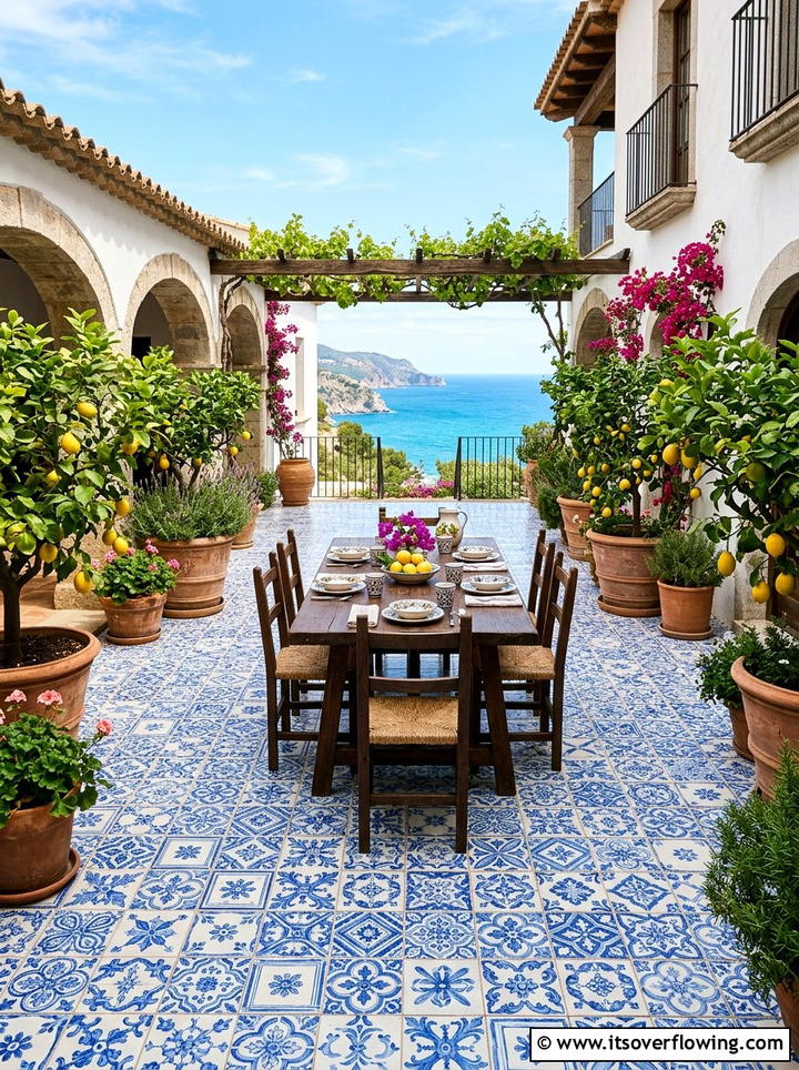 Mediterranean Tile Courtyard - 25 backyard ideas with no grass
