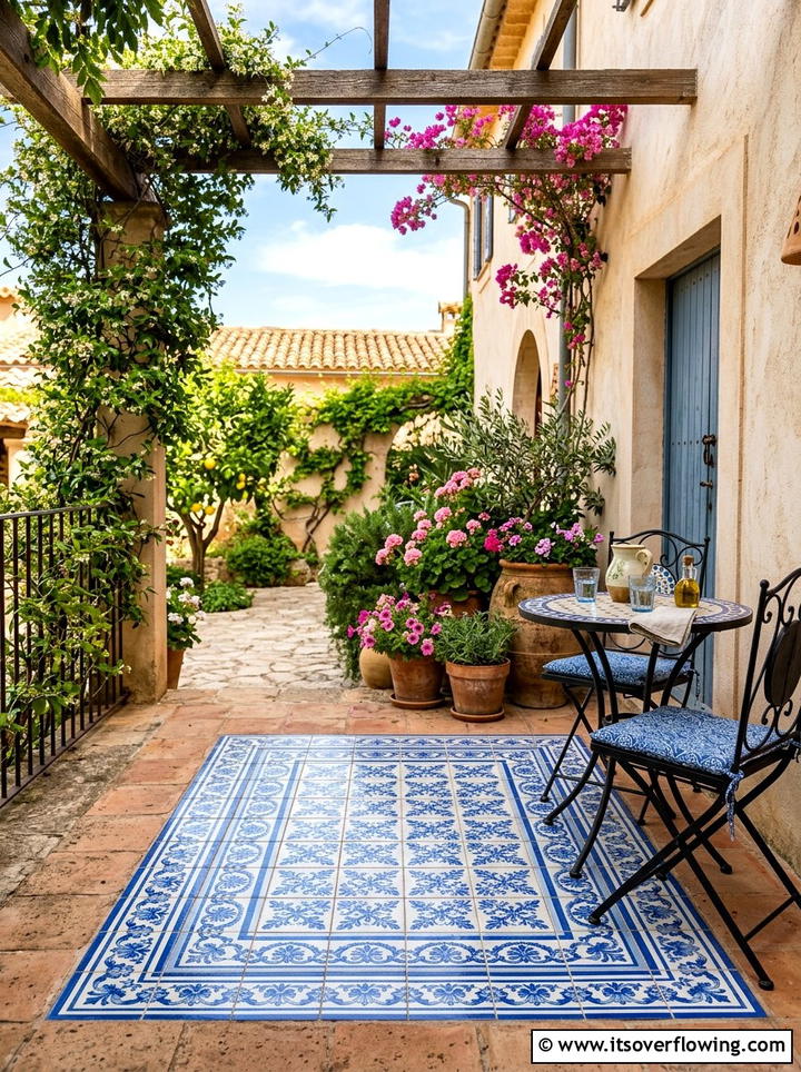 Mediterranean Tile Rug - 25 front porch ideas with outdoor rug