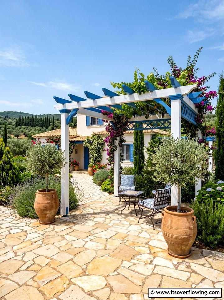 Mediterranean White Pergola - 25 small garden ideas with pergola corner