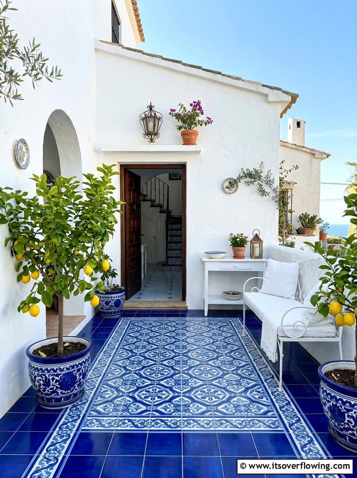 Mediterranean blue tile entry - 25 front porch ideas with tile floor