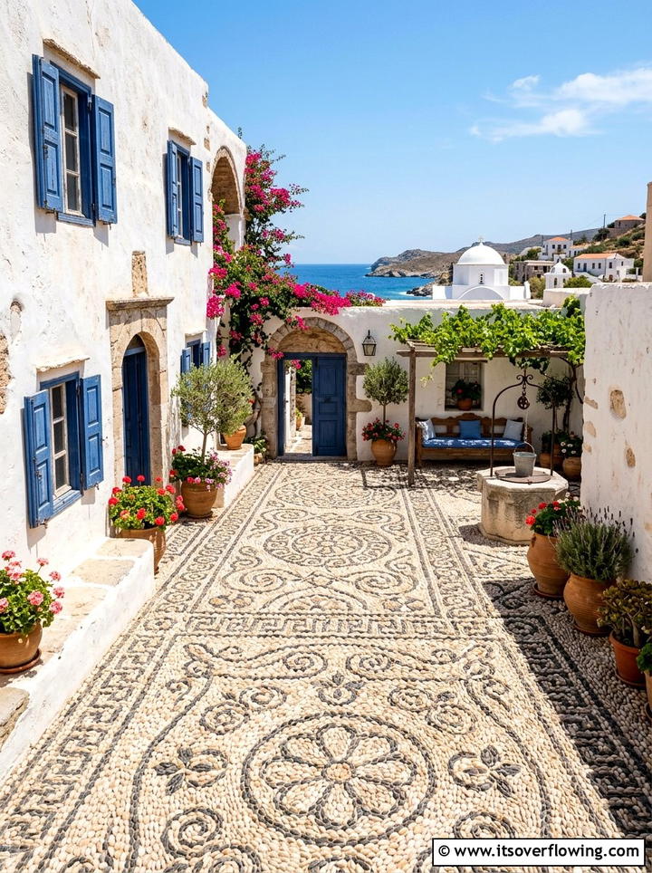 Mediterranean courtyard floor - 25 garden ideas with pebble mosaics