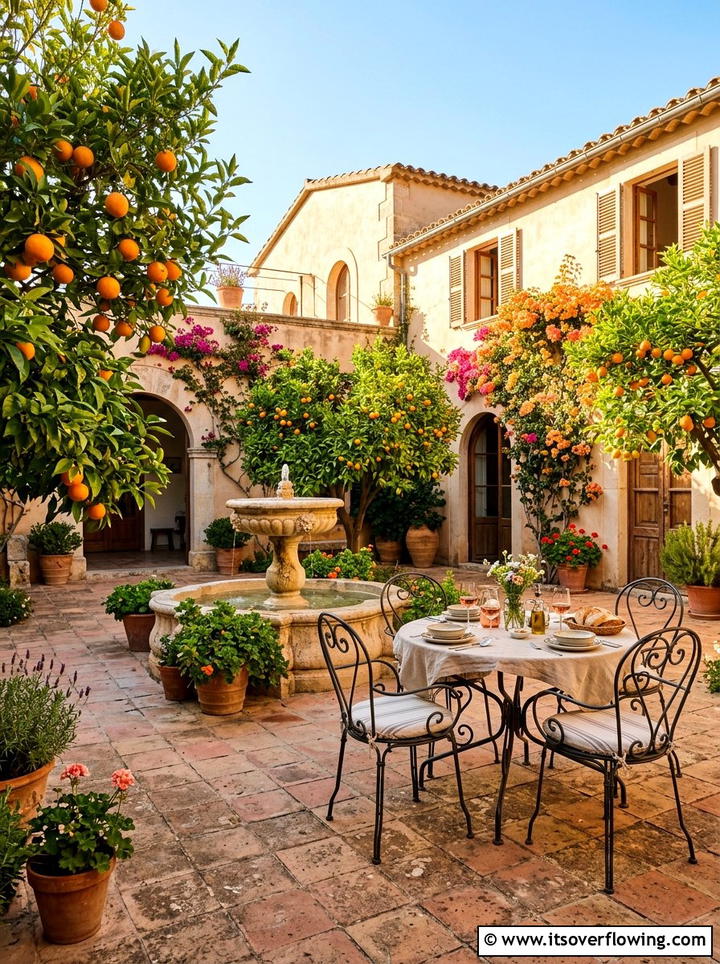 Mediterranean courtyard setup - 25 creative garden ideas with outdoor dining spaces