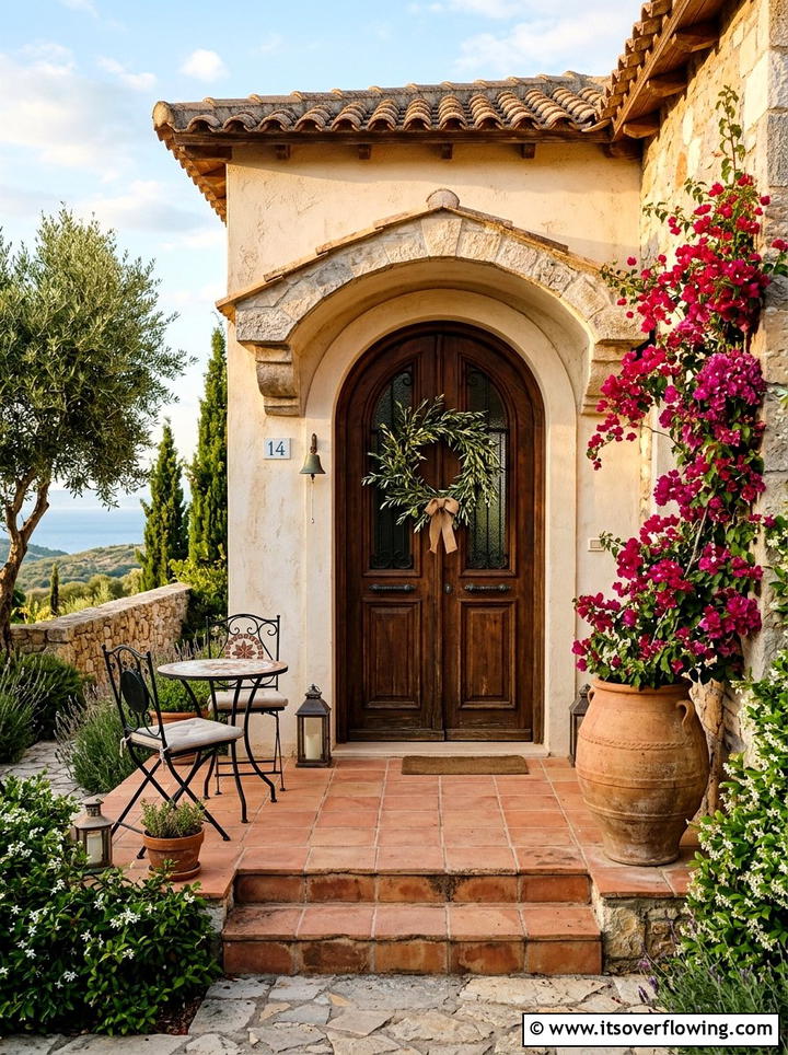 Mediterranean front entry - 25 front porch decor ideas with floral wreath