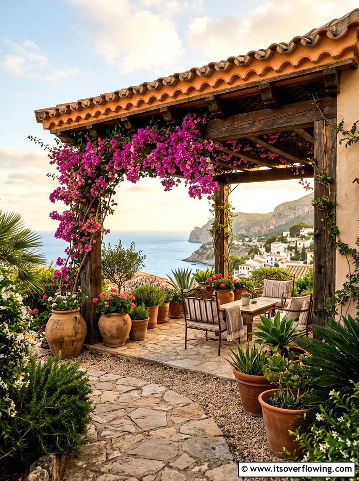 Mediterranean style pergola with terra cotta - 25 garden ideas with pergola