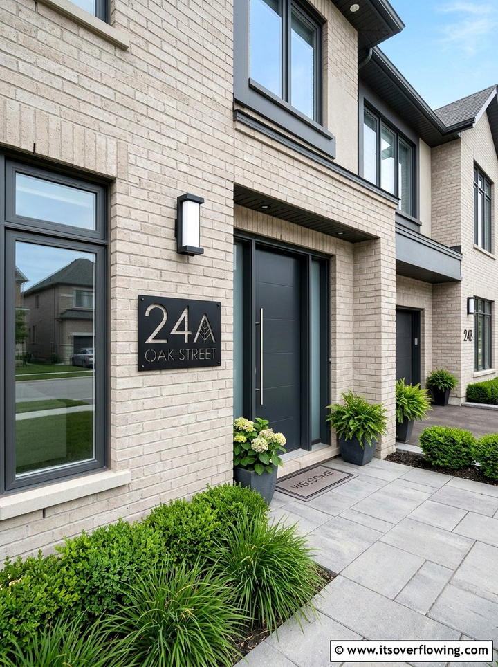 Metal Address Sign - 25 front porch ideas for townhouses