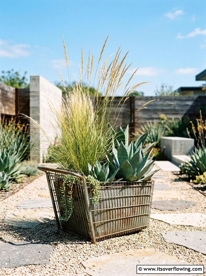 Metal Basket Planter - 25 recycled garden ideas with baskets