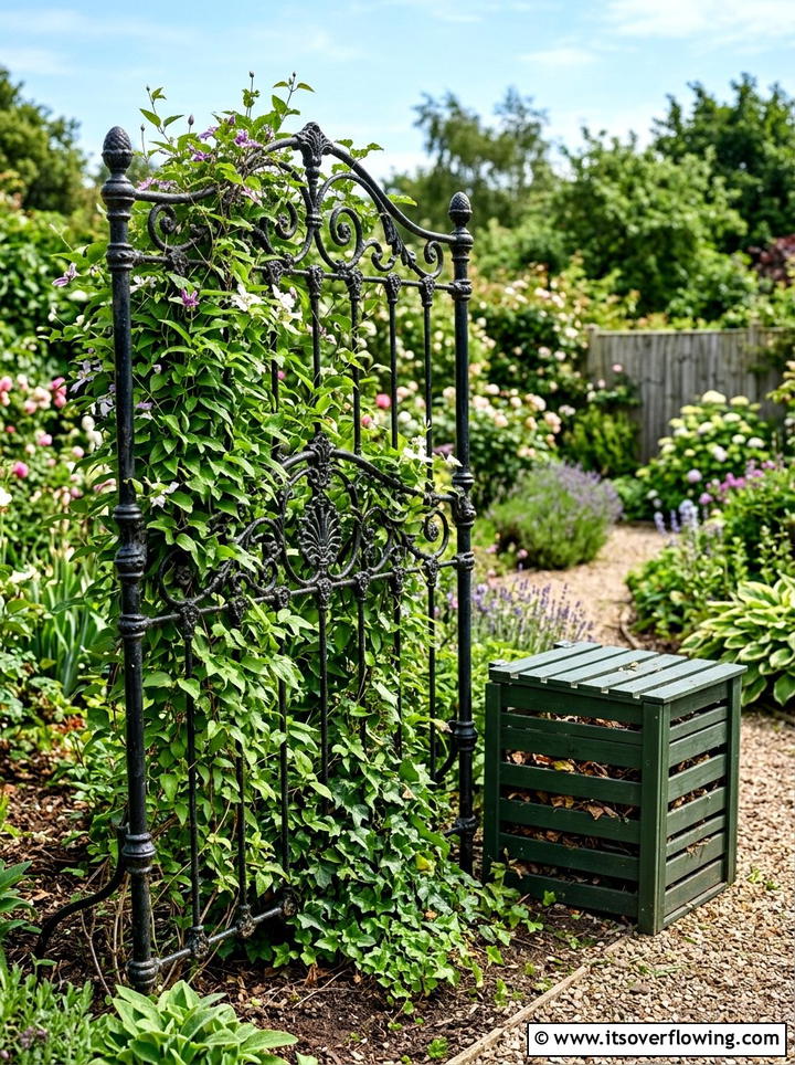 Metal Bed Frame Trellis - 25 recycled garden ideas with leaf mold bins