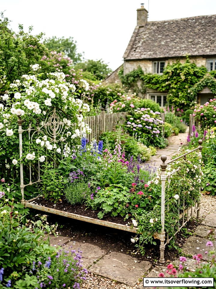 Metal Bed Frame - 25 upcycled garden ideas with raised beds