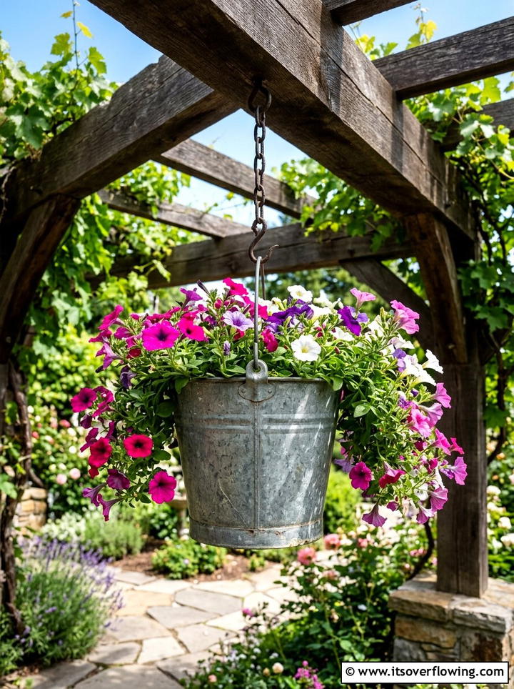 Metal Bucket Hanging Basket - 25 recycled garden ideas for community spaces